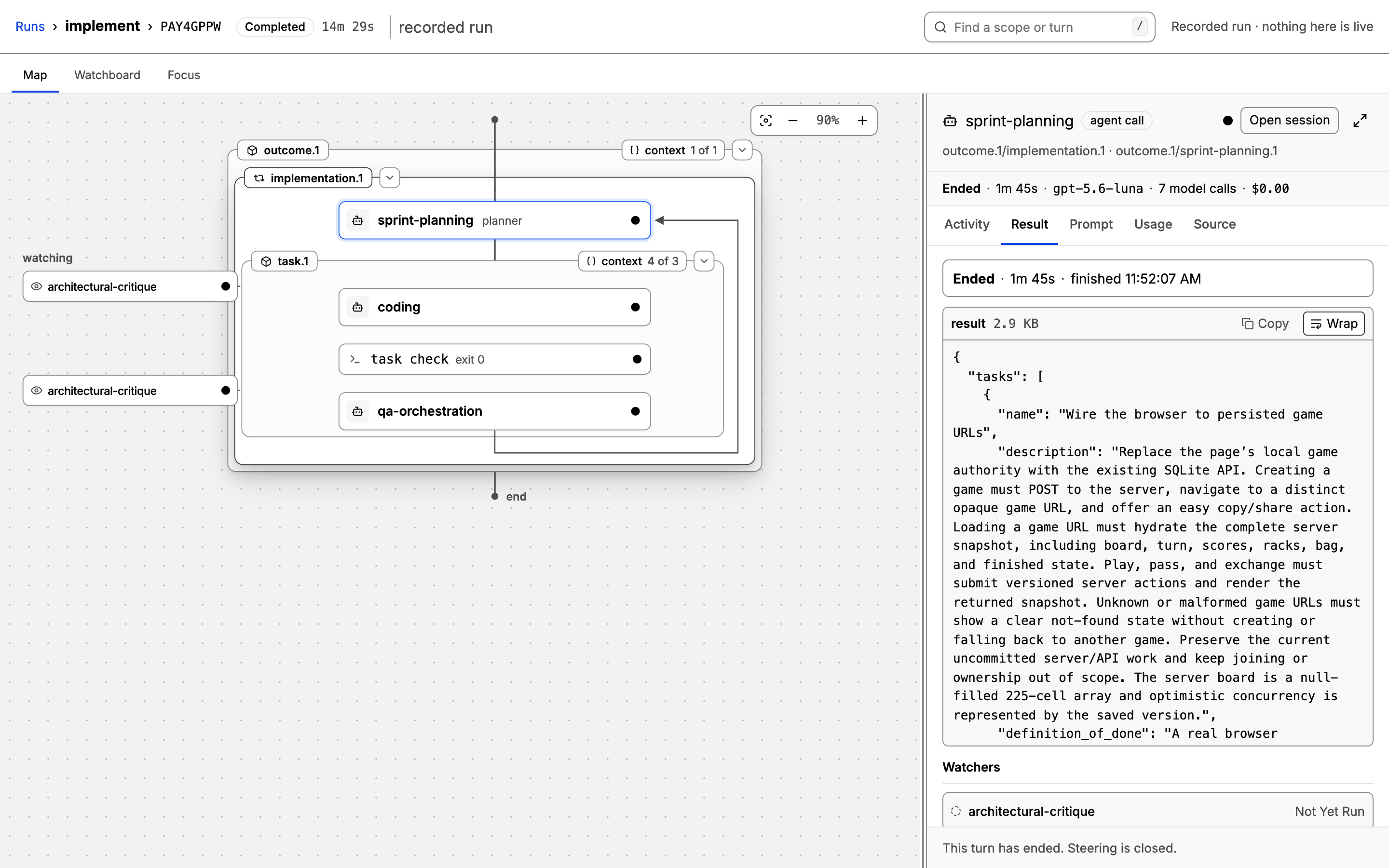 The console map of a planner loop with its planner selected.
